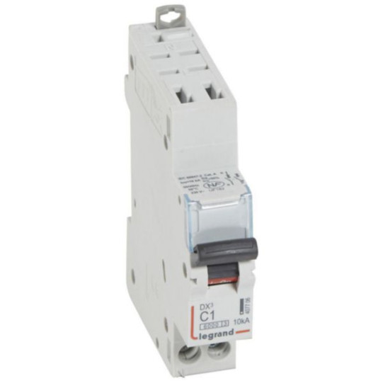 Disjoncteur DX³6000 10kA arrivée haute automatique et départ bas à vis U+N - 230V~ - 1A- courbe C - 1 module - LEGRAND main product photo
