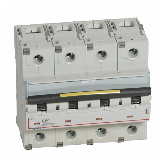 Disjoncteur DX³10000 16kA arrivée haute et départ bas à vis 4P - 400V~ - 80A - courbe C - 6 modules - LEGRAND main product photo