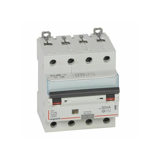 Disjoncteur différentiel monobloc DX³6000 10kA arrivée haute et départ bas à vis 4P 400V~ - 25A - typeAC 30mA - LEGRAND main product photo