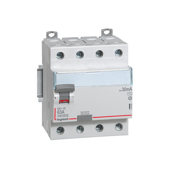 Interrupteur différentiel DX³-ID arrivée haute et départ bas à vis - 4P 400V~ 63A typeAC 30mA - 4 modules - 411662 - LEGRAND main product photo