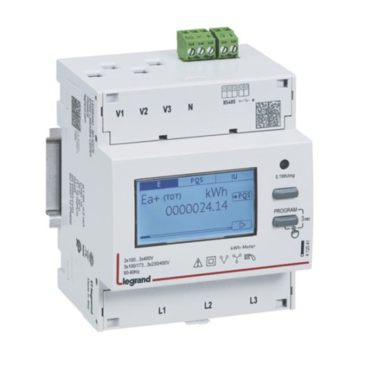 Compteur modulaire triphasé EMDX³ non MID raccordement TI 5A - 4 modules - avec sortie RS485 - LEGRAND main product photo