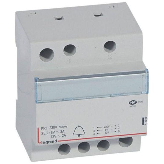 Transformateur pour sonnerie 230V vers 12V ou 8V - 24VA - 4 modules - LEGRAND main product photo