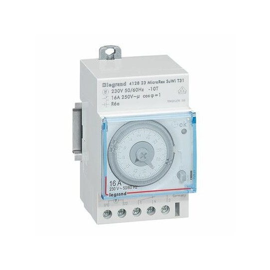 Interrupteur horaire analogique modulaire programmable automatique journalier - 1 sortie 16A 250V~ - 3 modules - 412823 - LEGRAND main product photo