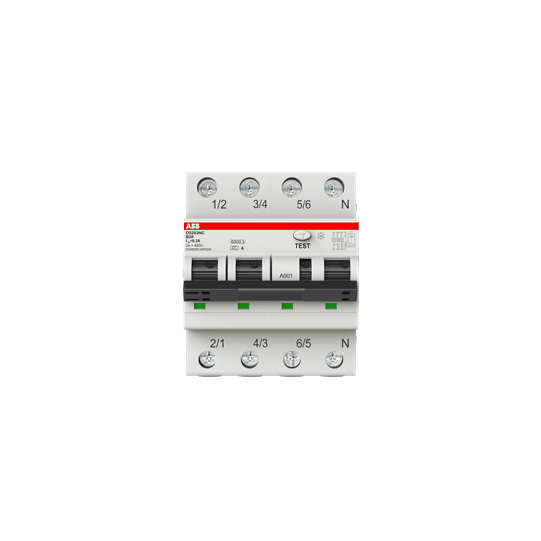 Aardlekschakelaar DS203NC 3P+N (Nul rechts) B20 300mA 6kA A - ABB2CSR256140R3205 main product photo