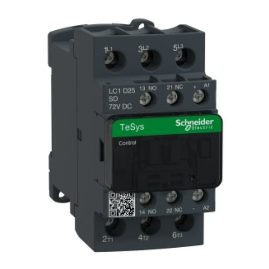 TeSys D contactor - 3P(3 NO) - AC-3 - <= 440 V 25 A - 72 V DC coil - LC1D25SD main product photo