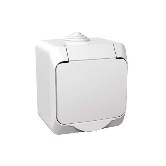 Cedar Plus - Toma de corriente simple lateral - 16A, con obturadores, blanca - WDE000541 main product photo