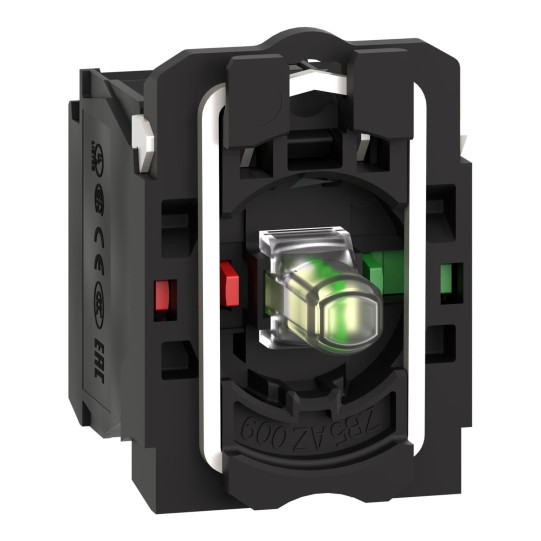 Conjunto completo de cuerpo/contacto y bloque luminoso, Harmony XB5, plástico, blanco, LED universal, cuerpo/anillo de fijación, 1NO + 1NC, 24V AC/DC - ZB5AW0B15 main product photo