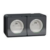 Double socket-outlet, Mureva Styl, 2P + E with shutters, pin earth, 16A, 250V, surface, grey - MUR36028