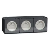 Triple socket-outlet, Mureva Styl, 2P + E with shutters, pin earth, 16A, 250V, surface, grey - MUR36037