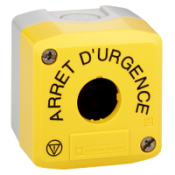XALK01HFR Harmony boite - 1 trou - couvercle jaune - ARRET D'URGENCE - logos EN13850