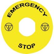 Harmony étiquette circulaire Ø60mm jaune logo EN13850 EMERGENCY STOP pr ZBZ3605  ZBY9330T
