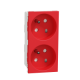 2 Socket-outlet, New Unica, 2P + E tamperproof, 16A, French, shutter, screwless terminals, IP3x, antibacterial, red - NU306103