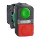 Illuminated double-headed push button, plastic, Ø22, 1 green flush I + 1 pilot light + 1 red projecting O, 1 NO + 1 NC - XB5AW73731B5