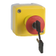 Control station, plastic, yellow lid, 1 red mushroom push button Ø40, key release, 1 NO + 2 NC - XALK188G
