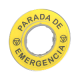 Harmony XB4, Legend, plastic, yellow, Ø90, for emergency stop, marked PARADA DE EMERGENCIA with logo ISO13851 - ZBY9420